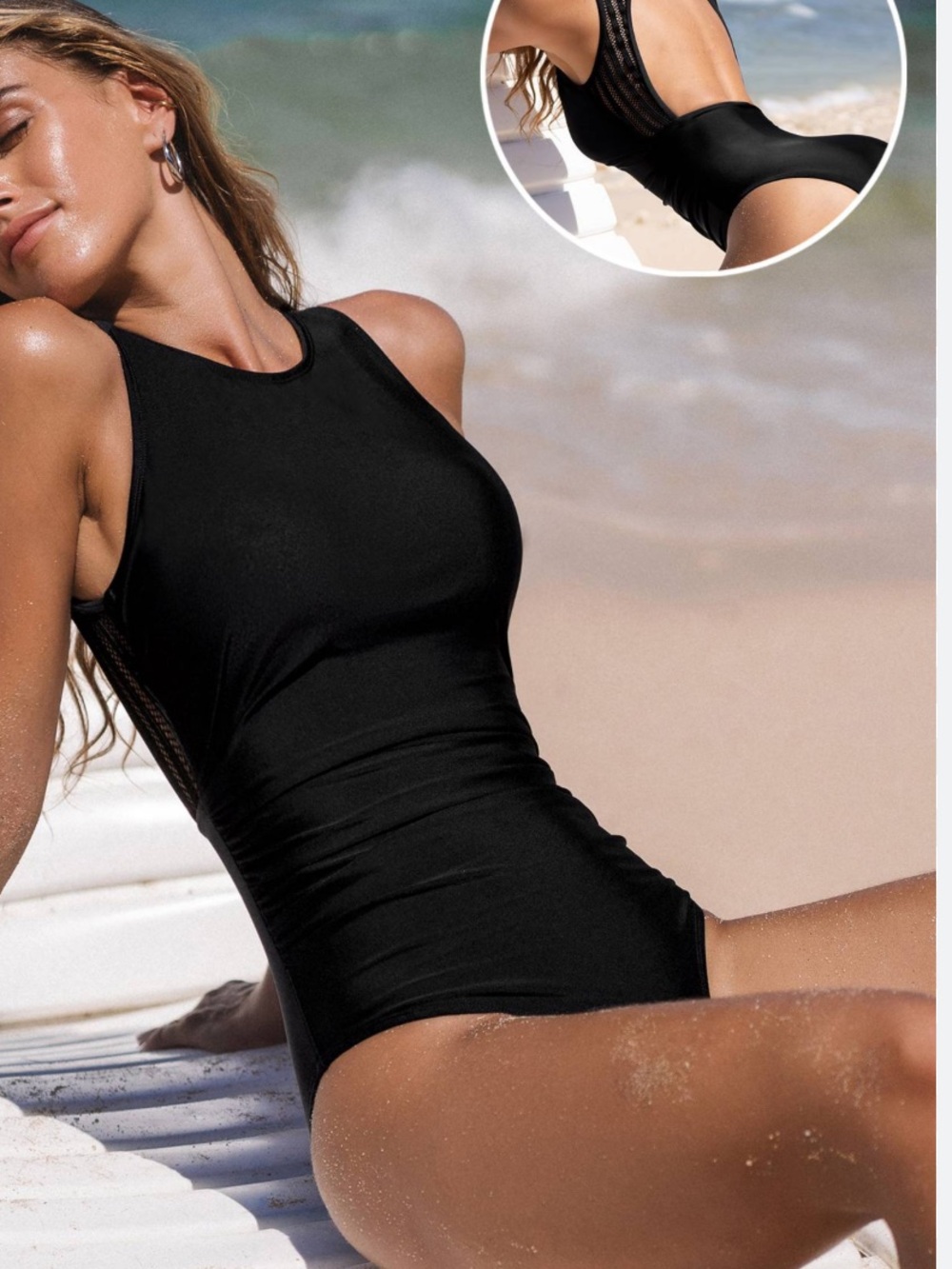 Small Athleta Maldives One Piece Swimsuit Black Open Back